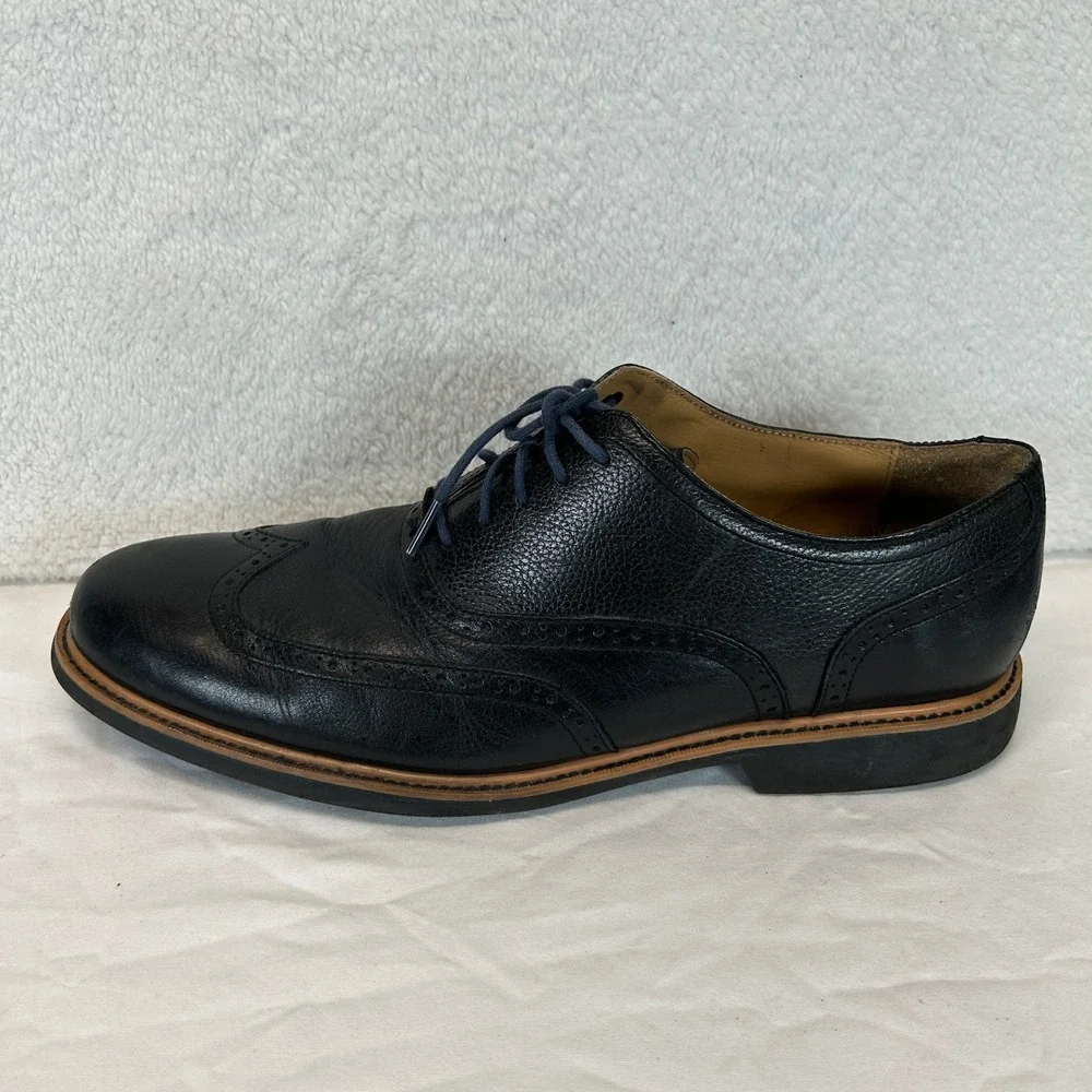 Cole Haan Mens Black Pebbled Leather Wingtip Oxford Dress Shoes Size 13